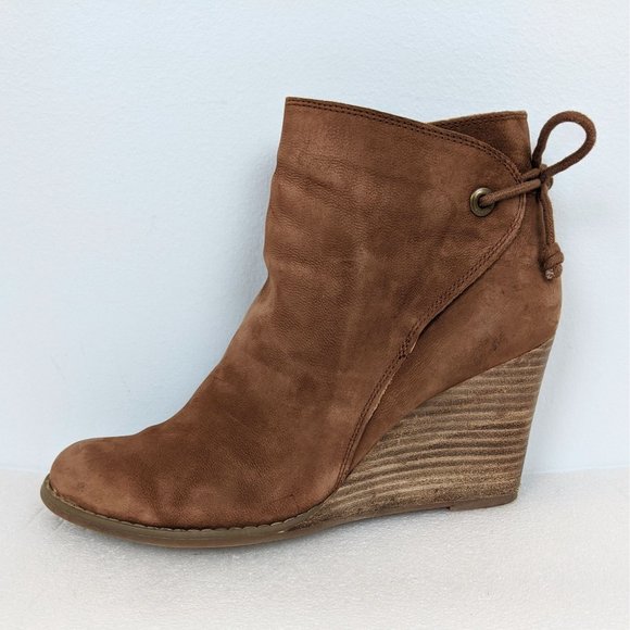 Lucky Brand Shoes - Lucky Brand Yamina Leather Booties Tie Back Toffee